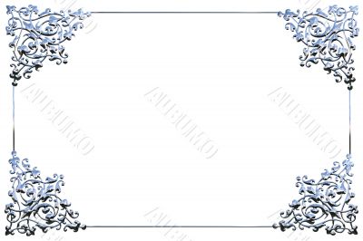 Abstract chrome metal floral frame concept over white background