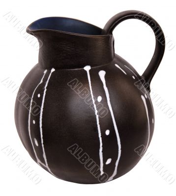 Dark Ceramic Jar Decorated With Lines and Dots