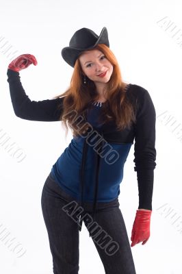 Young girl and red gloves