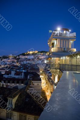 View of downtown of the city at night, lisbon, portugal