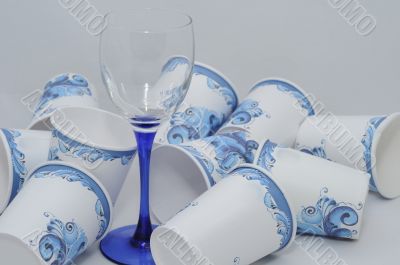 Wine glass and paper cups
