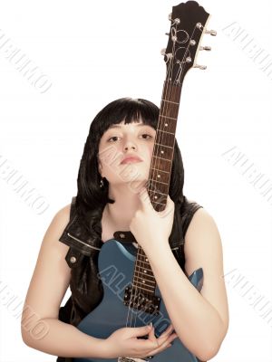 Young woman with electric guitar