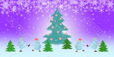 snowman on the  violet background