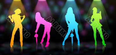 Four sexy models in night club