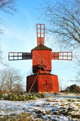 Red Wooden Windmill