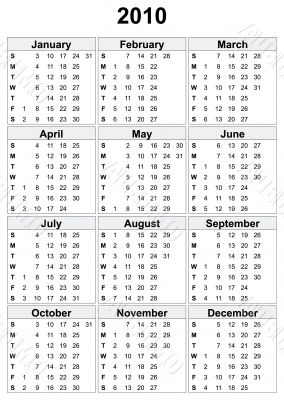 Сalendar of 2010 year.