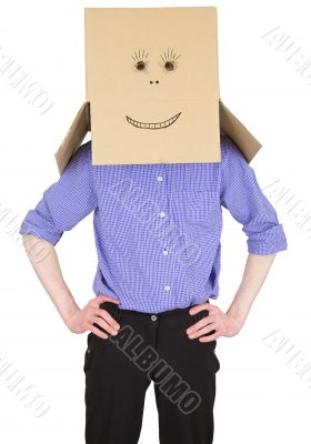 Man with carton box instead of head