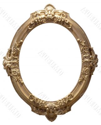 Isolated empty oval golden frame