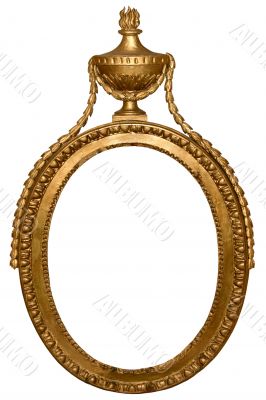 Isolated empty oval golden frame