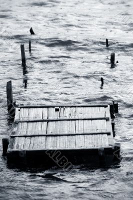 wooden destroyed bridge