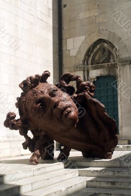 Pietrasanta (Lucca) - The Cathedral and a sculpture