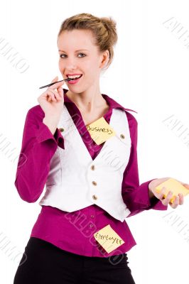Commercial woman with memo paper