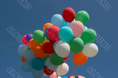 Countless colorful balloons in deep blue sky