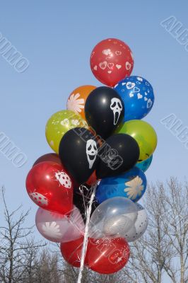 Countless colorful balloons in deep blue sky