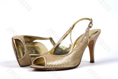 Pair of Gold Women`s High-Heel Shoes