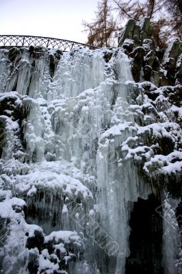 Frozen waterfall with icicles