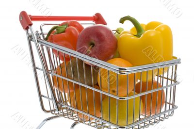 Shopping trolley with fruits and vegetables