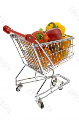 Shopping trolley with fruits and vegetables