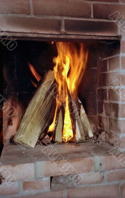 Burning wood in fireplace