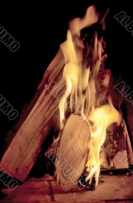 Firewood with flame