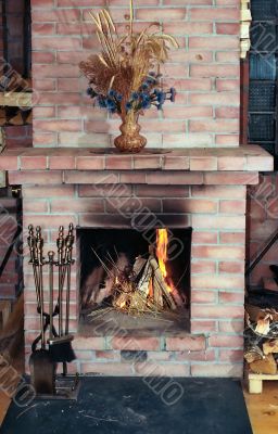 Village house fireplace