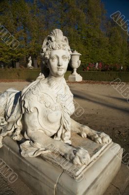 white woman lion statue
