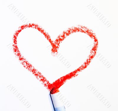 painted red heart on white