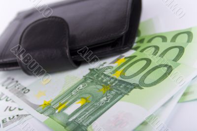 euro and a leather purse