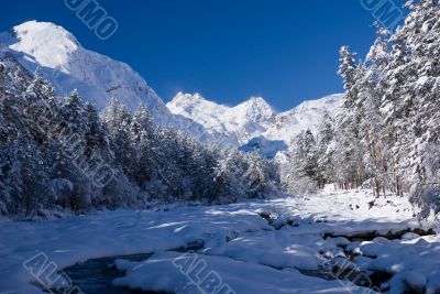 Winter mountain river