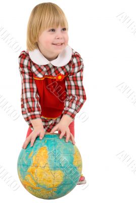 Little girl and terrestrial globe