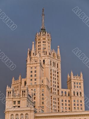 Moscow large apartment house on sunset