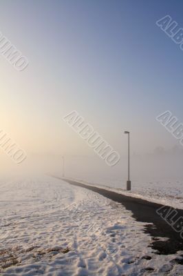 snow field in fog