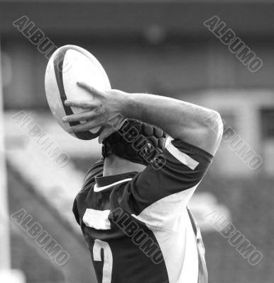 rugby player in black and white