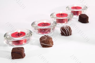 Line of candles and chocolate