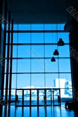 Silhouette at office building