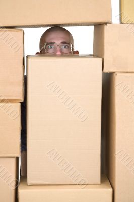 Man and cardboard boxes;stock-man;stockman