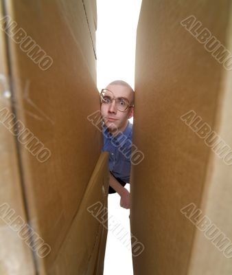 Face and cardboard boxes