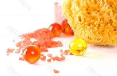 natural sponge, bath salt and oil balls