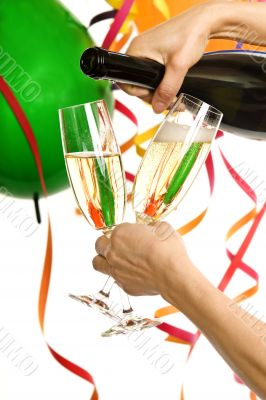 Party with champagne and carnival decoration