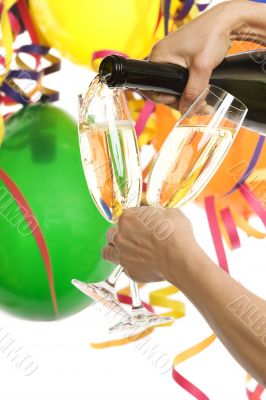 Party with champagne and carnival decoration