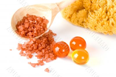 natural sponge, bath salt and oil balls
