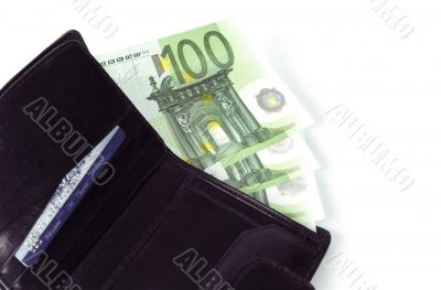euro and a leather purse