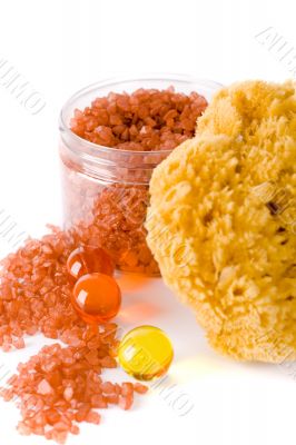 natural sponge, bath salt and oil balls