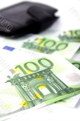 euro and a leather purse