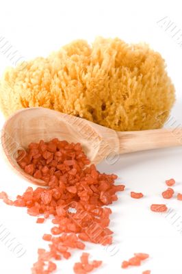 natural sponge and bath salt