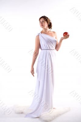 Lady and red apple