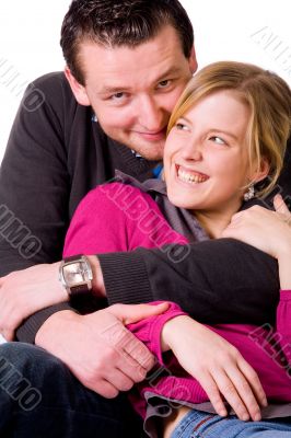 Smiling girl with her boy