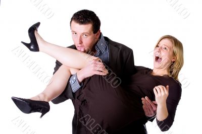 Licking her leg