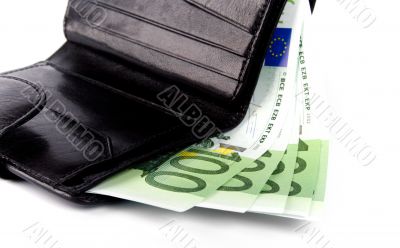 euro and a leather purse
