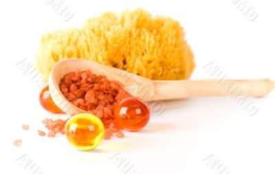natural sponge, bath salt and oil balls